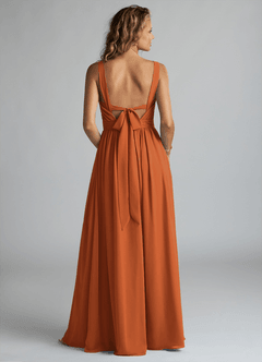 Azazie Aziza Bridesmaid Dresses Cinnamon A-Line V-Neck Pleated Chiffon Dress image4