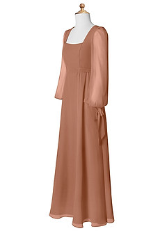 Azazie Leonia Junior A라인 포켓이 있는 쉬폰 플로어 길이 주니어 신부 들러리 드레스 image8