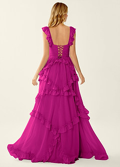 Mirabelle Hot Pink Chiffon Corset Lace Up Back Ruffled Prom Dress image2