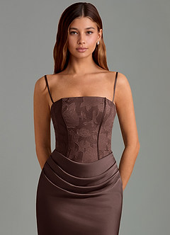 Azazie Emilia Robes de demoiselle d'honneur Robe Sirène en Satin extensible Sans bretelles Ganache image6