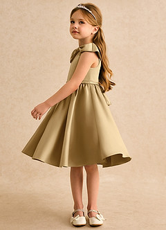 Azazie Acorn Flower Girl Dresses Gold A-Line Pleated Matte Satin Dress image4