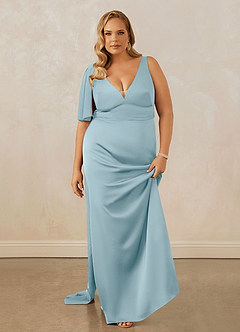 Christian Siriano Bridal for Azazie 1011 Bridesmaid Dresses Moody Blue Mermaid Bow Stretch Satin Dress image16