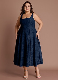 Amalie Navy A-line Midi Dress image3