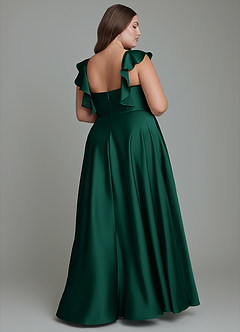 Azazie Leilani Robes de demoiselle d'honneur Robe Trapèze en Satin extensible Drapé émeraude image11