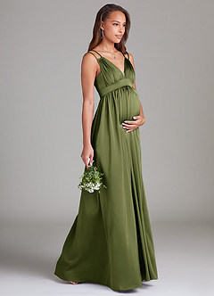Azazie Emree Maternity Bridesmaid Dresses A-Line Stretch Satin Floor-Length Dress with Pockets image4