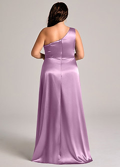 Azazie Brooke Bridesmaid Dresses Wisteria A-Line One Shoulder Metallic Satin Dress image9