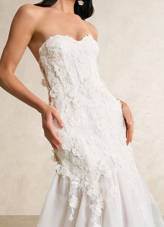 Azazie Priscilla Wedding Dresses Diamond White Mocha Mermaid Lace Tulle Dress image7
