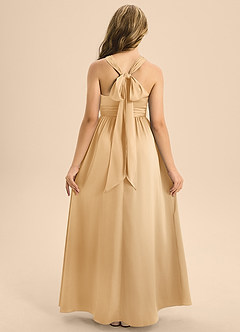 Azazie Jaylah Junior Gold A-Line Pleated Stretch Satin Dress image2