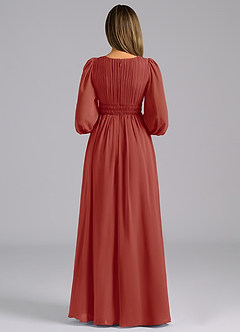 Azazie Palerma Bridesmaid Dresses Terracotta A-Line Long Sleeve Chiffon Dress image2
