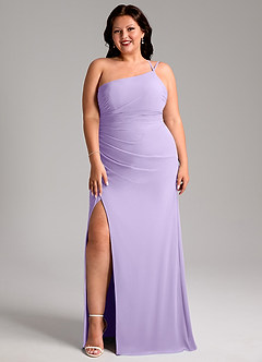 Azazie Eren Robes de demoiselle d'honneur Robe Fourreau en Mousseline de soie Ue épaule Lilas image10