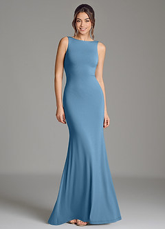 Azazie Gwen Bridesmaid Dresses Steel Blue Mermaid Pleated Premium Stretch Jersey Dress image1