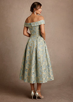 Azazie Centralia vestidos de madre de la novia Vestido de Jacquard Azul Agua de Jacquard Floral de Corte en A con Vestidos sin tirantes image3