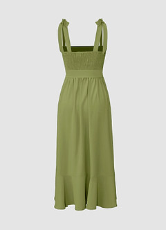 Love Of Romance Army Green Tie-Straps Ruffled Midi Dress image4
