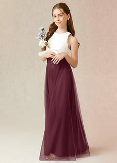 Azazie Albertine Junior Cabernet A-Line Lace Chiffon Dress image4