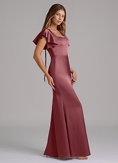 Azazie Elkie 신부 들러리 드레스 인어 스퀘어 네크라인 스트레치 새틴 바닥 길이 드레스 image3