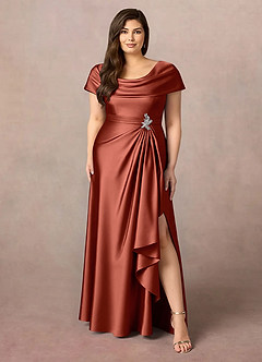 Azazie Branford Mère de la mariée Robes Robe Trapèze en Satin extensible Plissée Terracotta image9