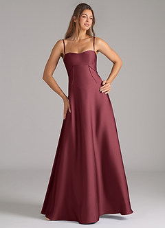 Azazie Valentine Bridesmaid Dresses Merlot A-Line Corset Stretch Satin Dress image4