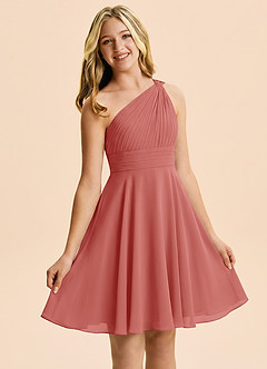 Azazie Charlize Junior Antique Rose A-Line Pleated Chiffon Dress image5