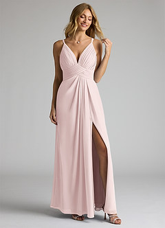 Azazie Maren Allure Bridesmaid Dresses Blushing Pink A-Line V-Neck Lace Chiffon Dress image3