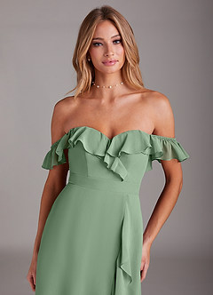 Azazie Lyra Robes de demoiselle d'honneur Robe Trapèze Convertible en Mousseline de soie Matcha image9