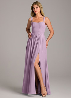 Azazie Rosaline 신부 들러리 드레스 A라인 사이드 슬릿 쉬폰 바닥 길이 드레스 image5