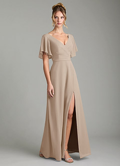 Azazie Ambrosia Bridesmaid Dresses Taupe A-Line Pleated Chiffon Dress image1