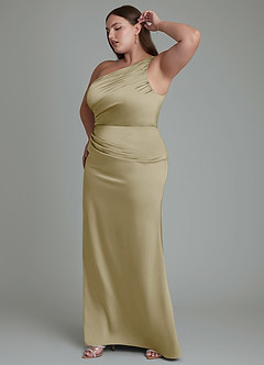 Azazie Akilah Bridesmaid Dresses Moss Green Mermaid One Shoulder Stretch Satin Dress image12
