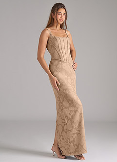 Azazie Kenna Bridesmaid Dresses Champagne Sheath Side Slit Floral Burnout Dress image4