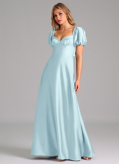 Azazie Fatima Bridesmaid Dresses Cloud Blue A-Line Sweetheart Neckline Stretch Satin Dress image4