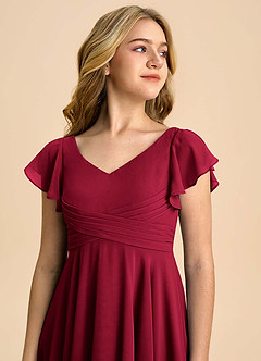 Azazie Caria Junior Burgundy A-Line Pleated Chiffon Dress image4