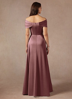 Azazie Amelia Mother of the Bride Dresses Vintage Mauve A-Line Off the Shoulder Stretch Satin Dress image6