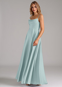 Azazie Elle Bridesmaid Dresses Mist A-Line Pleated Stretch Satin Dress image6