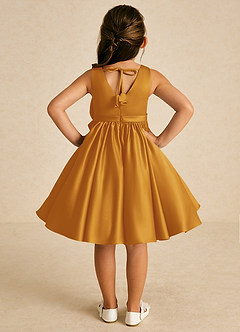 Azazie Apple Flower Girl Dresses Butterscotch A-Line Bow Matte Satin Dress image2