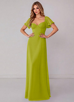 Azazie Fatima Bridesmaid Dresses Lemongrass A-Line with Pockets Chiffon Dress image2