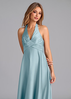 Azazie Tessie Bridesmaid Dresses Moody Blue A-Line Pleated Stretch Satin Dress image3