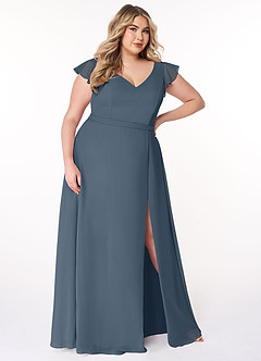 Azazie Claudine Schlussverkauf A-Linie Flatterhülse Chiffon Kleid Neptunblau image10