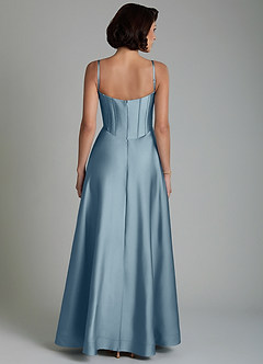 Azazie Nona Bridesmaid Dresses Dusty Blue A-Line Pleated Stretch Satin Dress image2