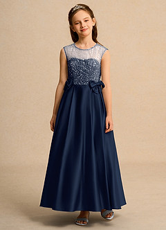 Azazie Candy Girl Jurken voor bloemenmeisjes Baljurk Jurk van Mat Satijn Boog Donkere Marine image6