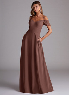 Azazie Marley Bridesmaid Dresses Espresso A-Line Off the Shoulder Chiffon Convertible Dress image1