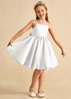 Azazie Davine Flower Girl Dresses White A-Line Spaghetti Strap Matte Satin Dress image2