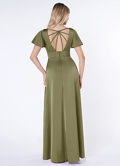 Azazie Lani Robes de demoiselle d'honneur Robe Trapèze en Satin extensible Manche à volants Pistache image2