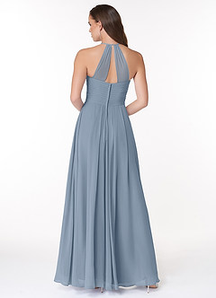 Azazie Ginger Bridesmaid Dresses Dusty Blue A-Line Halter Pleated Chiffon Dress image2