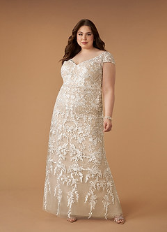 Azazie Devonna Wedding Dresses Diamond White Nude Sheath V-Neck Sequins Lace Dress image6