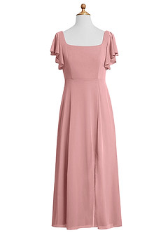 Azazie Bondi Junior A-Linie Seitliche Cut-Outs Gittergewebe Kleid Altrosa image7