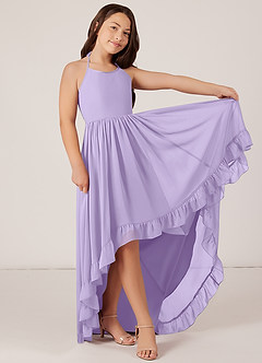 Azazie Sarafina Junior A-Linie Spitze Chiffon Kleid Flieder image4
