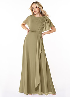 Azazie Aaliyah Abiti da damigella modesti Abito A-Line con Scollo a U a Pieghe Chiffon Floor-Length image1