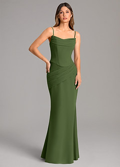 Azazie Sorrel Bridesmaid Dresses Olive Mermaid Corset Chiffon Dress image2