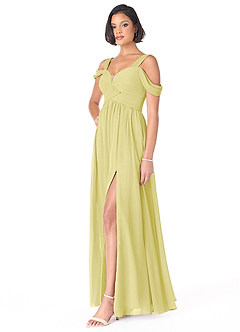 Azazie Lianne Bridesmaid Dresses Lemon Sorbet A-Line Off the Shoulder Chiffon Dress image6