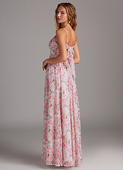 Azazie Zeya Bridesmaid Dresses Abstract Watercolor Floral A-Line V-Neck Pleated Chiffon Dress image2