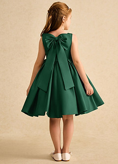 Azazie Jessie Flower Girl Dresses Dark Green A-Line Bow Matte Satin Dress image1